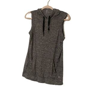 Gap Fit Grey Brushed Tech Jersey Hooded Sleeveless Workout Tank